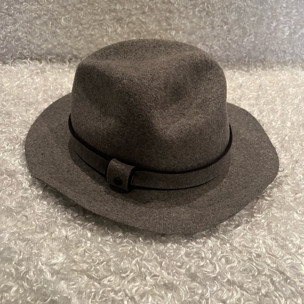 RAG & BONE Gray Floppy Brim 100% Wool Leather Trim Fedora Hat Women’s